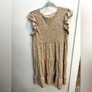 Heimish USA Taupe Leopard Ruffle Sleeve Tiered Dress | NWOT | Size M